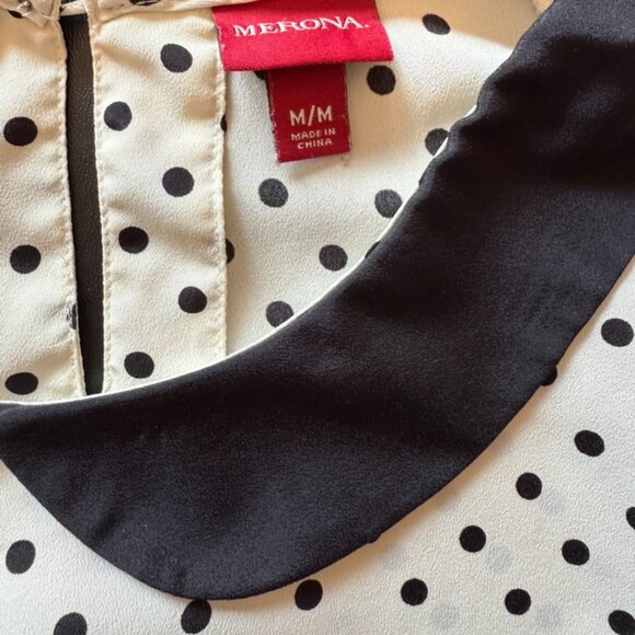 Merona Black and Cream Polka Dot Short Sleeve Blouse - Picture 5 of 7